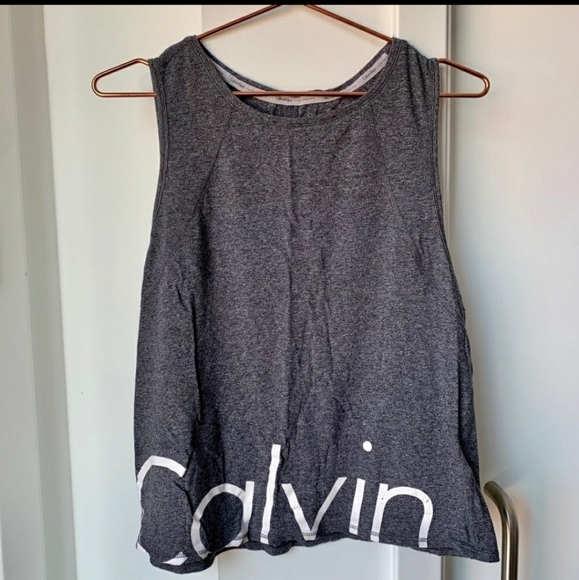 Calvin Klein Grey Performance Open Back Crop Top - Picture 3 of 6